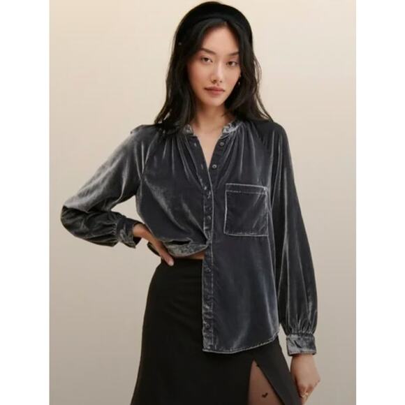ANTHROPOLOGIE Pilcro Velvet Femme Button Down Shirt Size Small - Picture 1 of 8